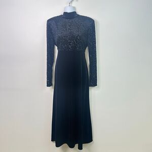 Vtg K.C. Spencer‎ Black Velvet Burnout Maxi Dress 10 Goth Witchy Evening Gown